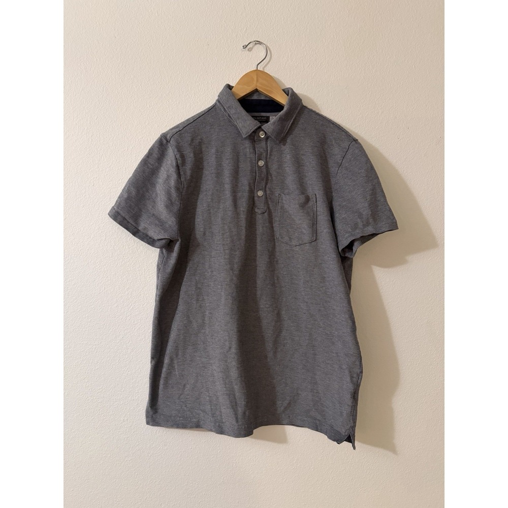 Banana Republic Mens Performance Pique Polo Medium L Blue Cotton Spandex Casual